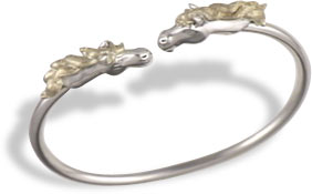 Sterling Silver Bracelet w/ Small Horse Heads & 14KT Gold Flowing Manes (GSBR143)